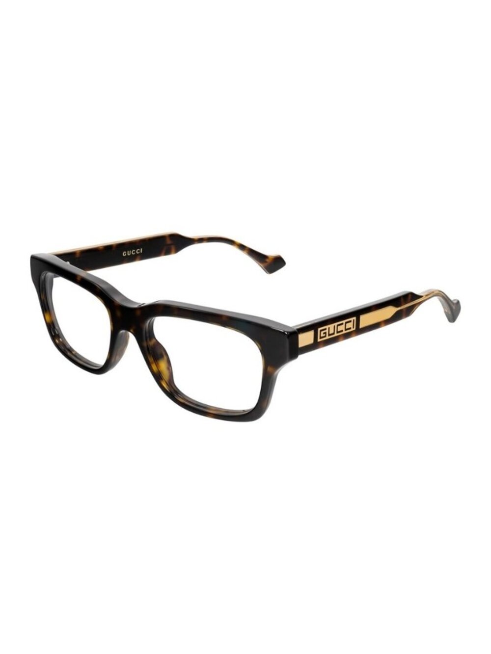 New Authentic Gucci Women's Havana with Crystal Yellow Detail Square Acetate Gla